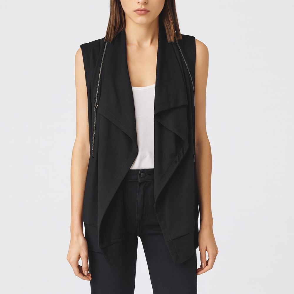 AllSaints Fera Sleeveless Waterfall Open Front Sweatshirt Vest Black L - Picture 2 of 11